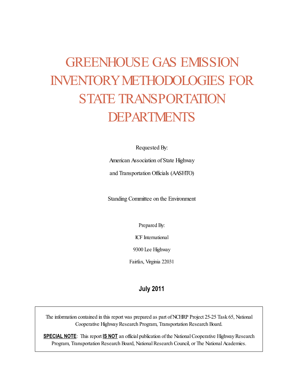 Greenhouse Gas Emission Inventory Methodologies for State Transportation Departments