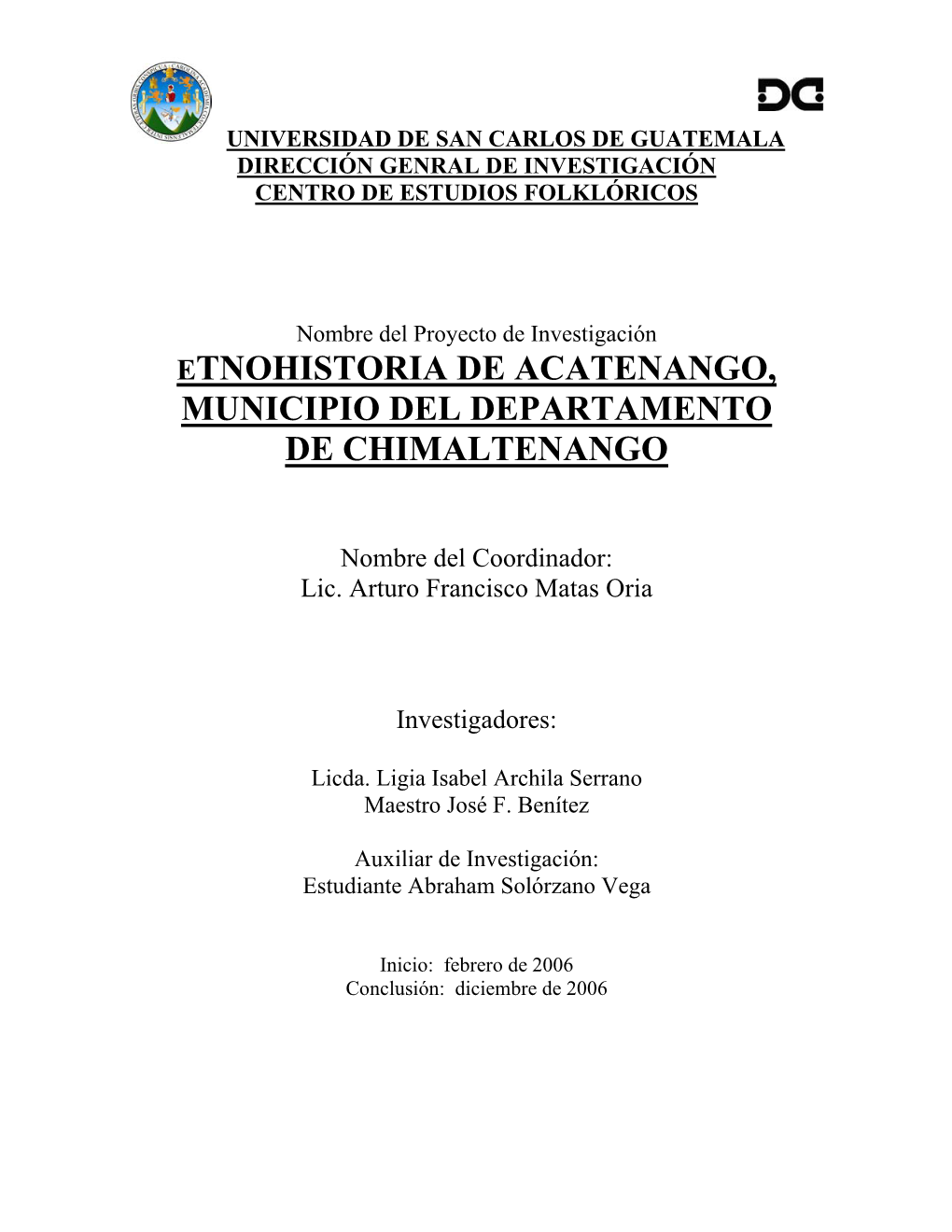 Etnohistoria De Acatenango, Municipio Del Departamento De Chimaltenango