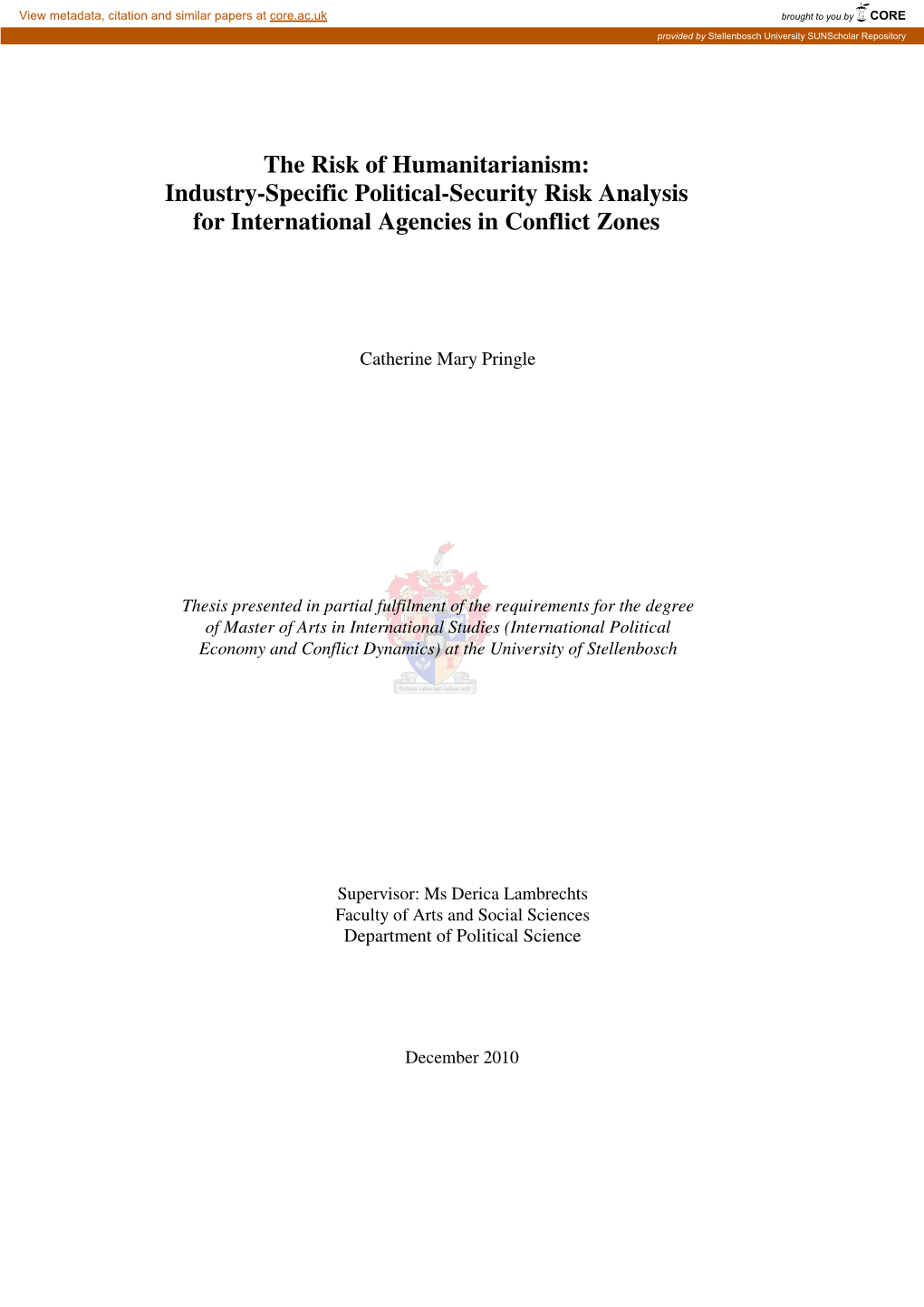 Industry-Specific Political-Security Risk Analysis for International Agencies in Conflict Zones