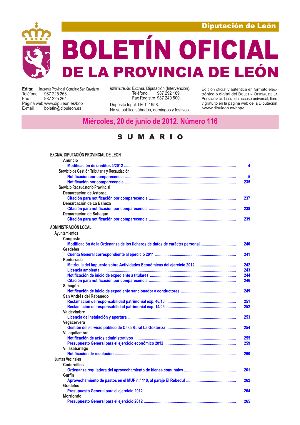 Boletín Oficial De La Provincia De León