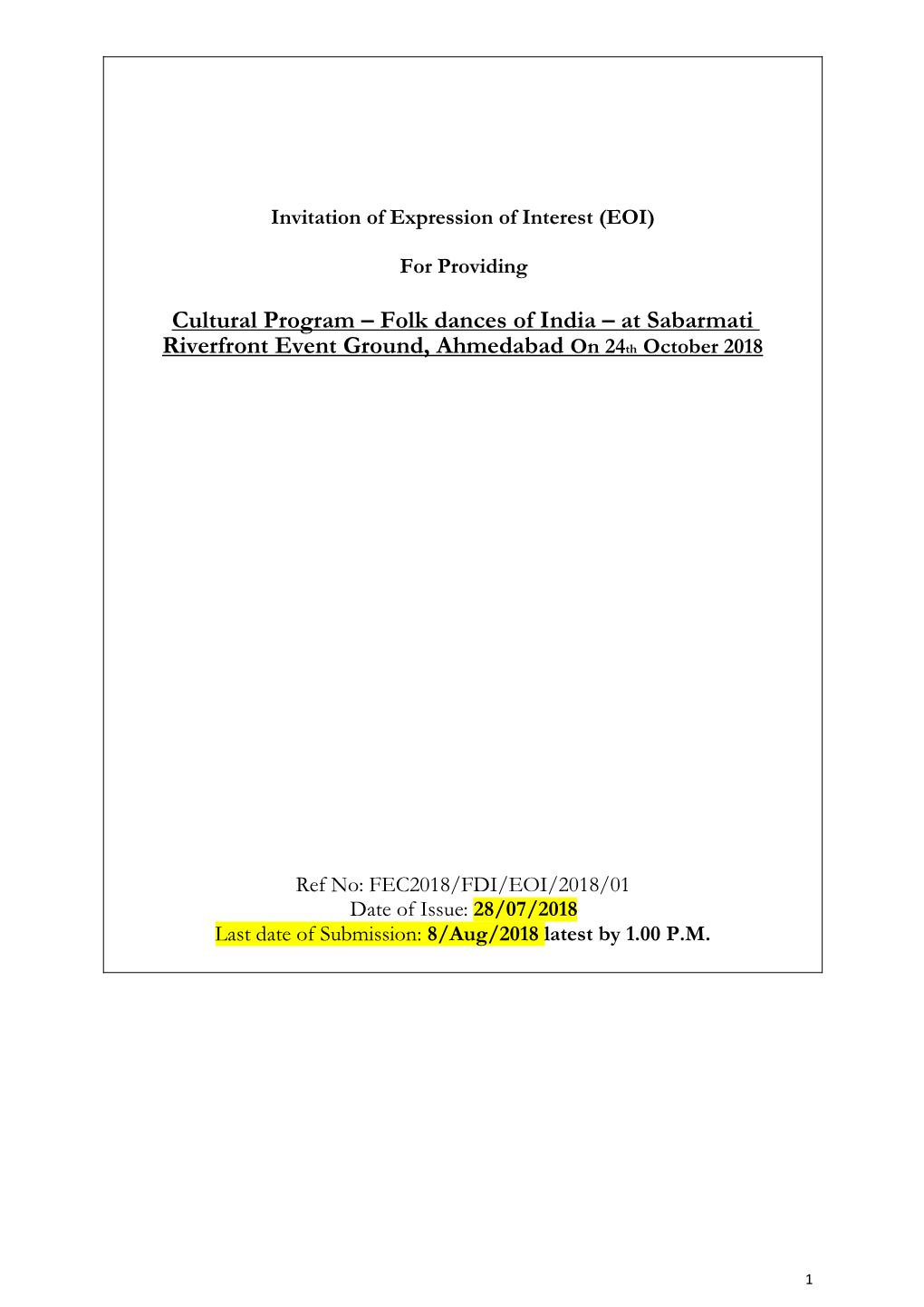 Cultural Program – Folk Dances of India – at Sabarmati Riverfront Event Ground, Ahmedabad on 24Th October 2018