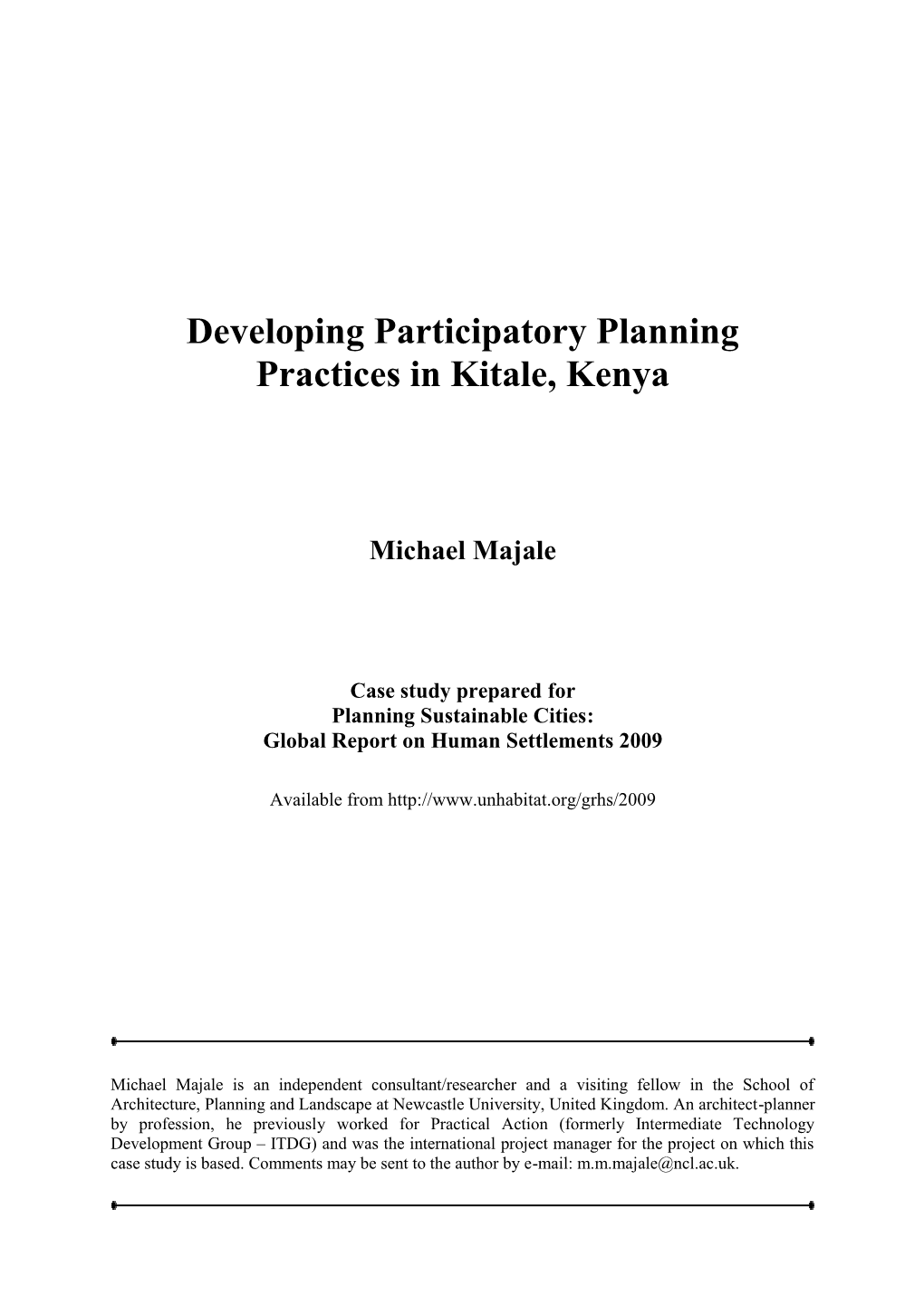 Developing Participatory Planning Practices in Kitale, Kenya