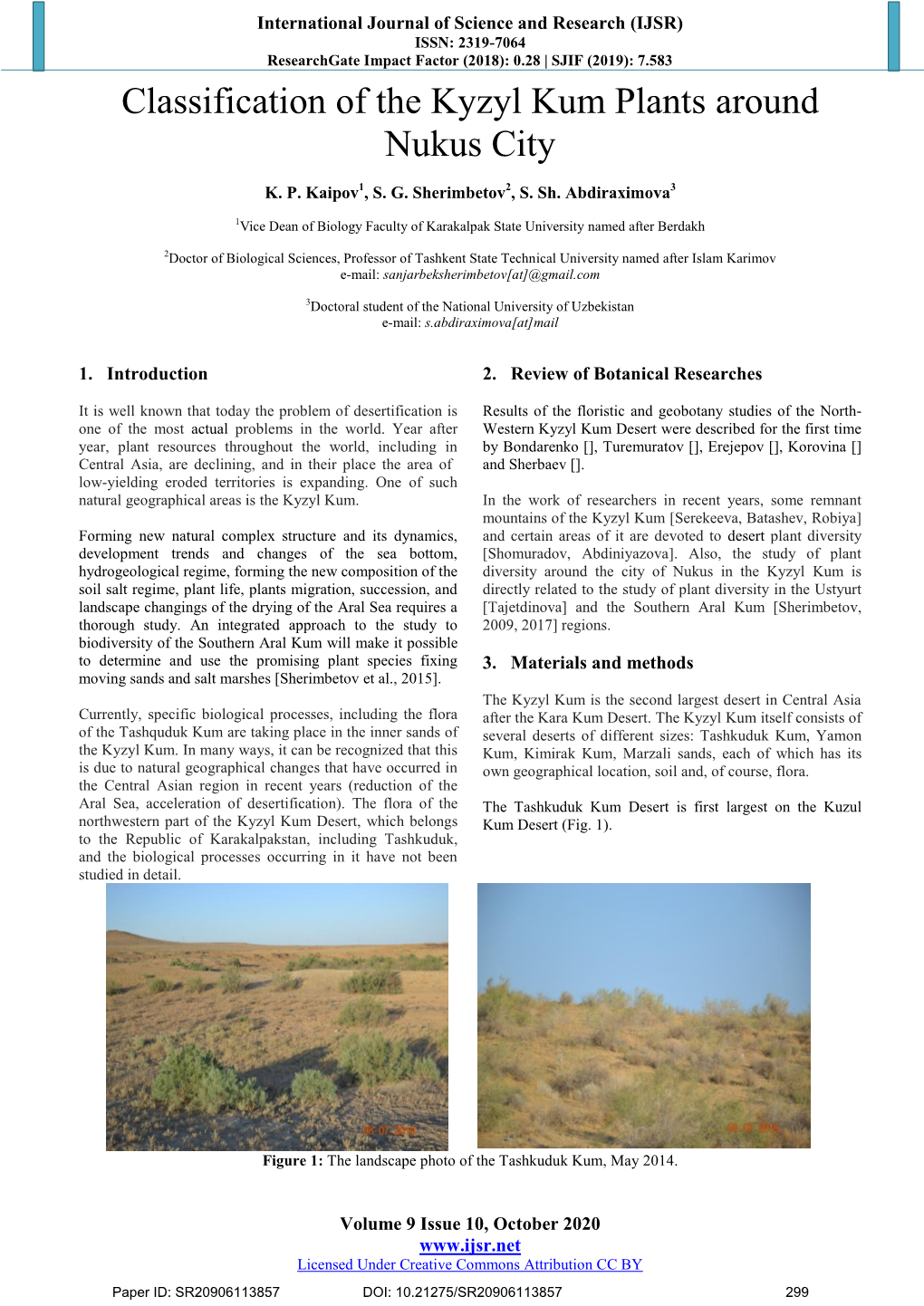 Classification of the Kyzyl Kum Plants Around Nukus City