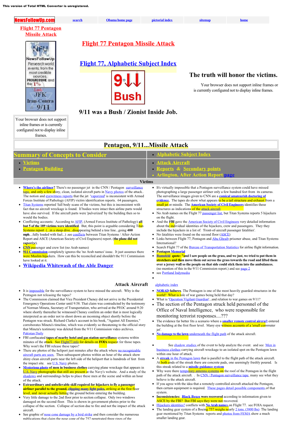Flight 77 Pentagon Missile Attack Flight 77, Alphabetic Subject Index