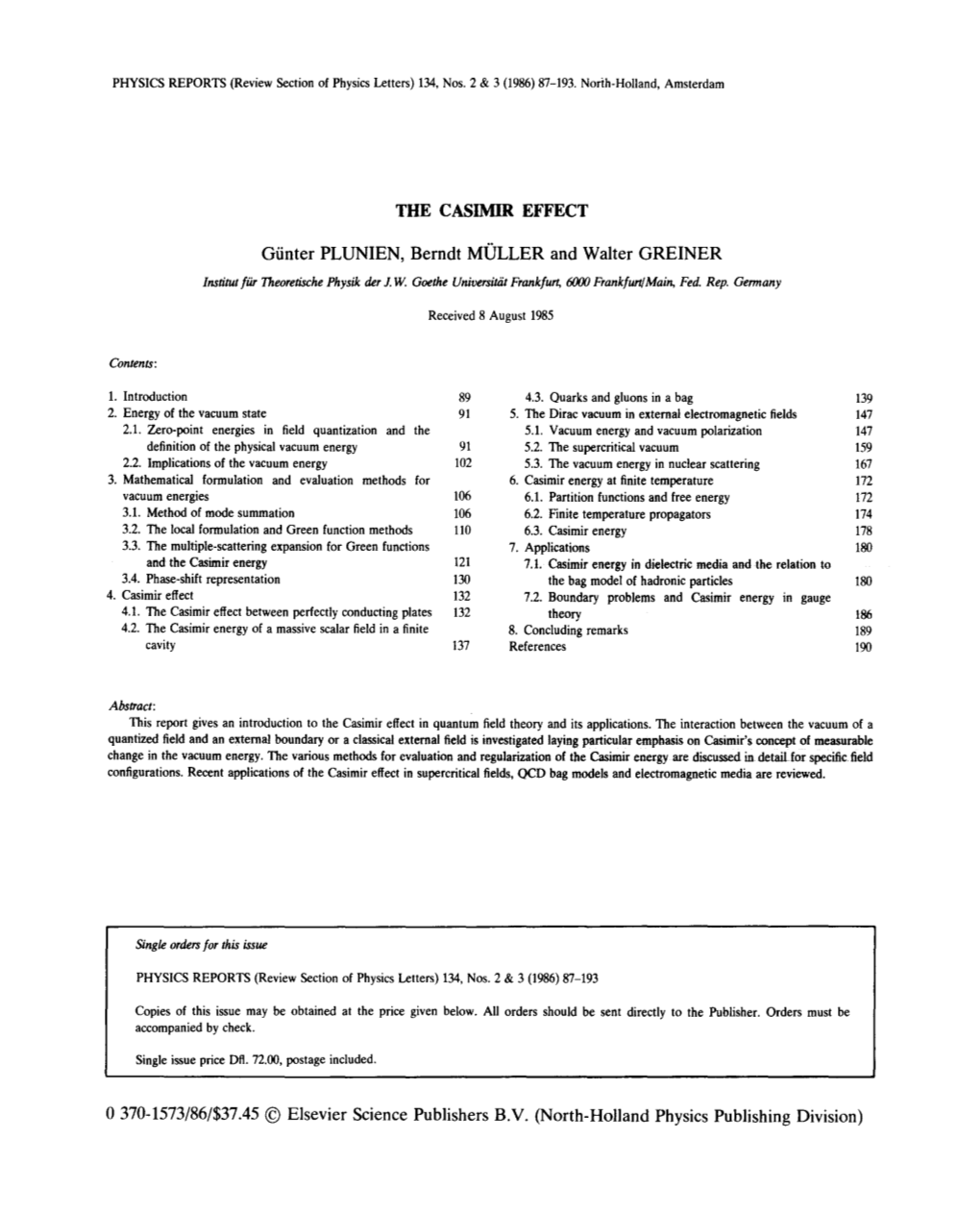 THE CASIMIR EFFECT Günter PLUNIEN, Berndt MULLER And