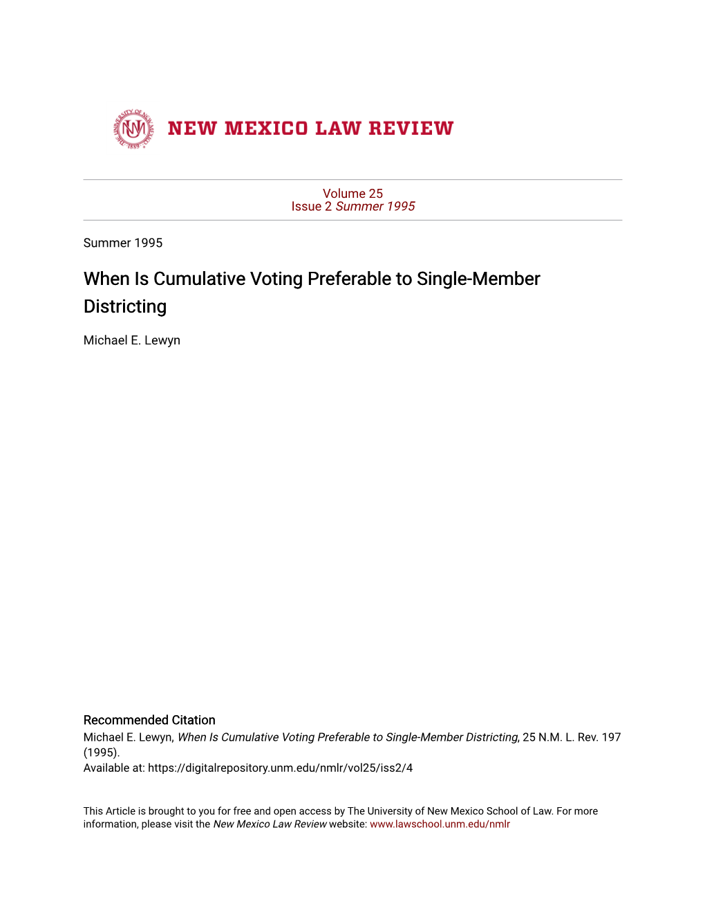 When Is Cumulative Voting Preferable to Single-Member Districting