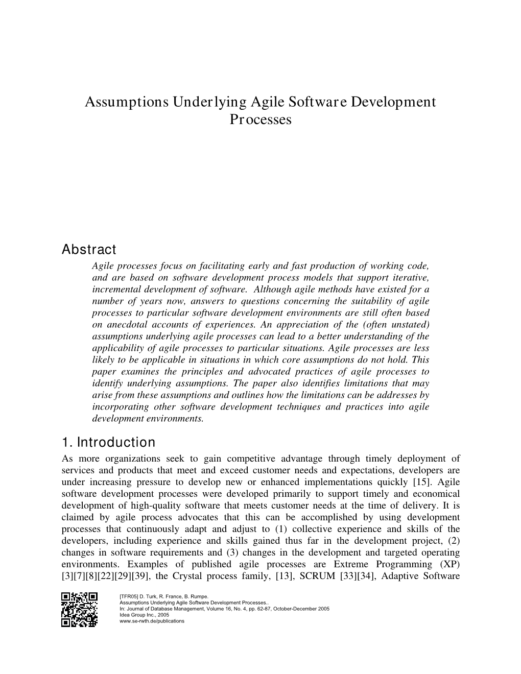 Assumptions Underlying Agile Software Development Processes