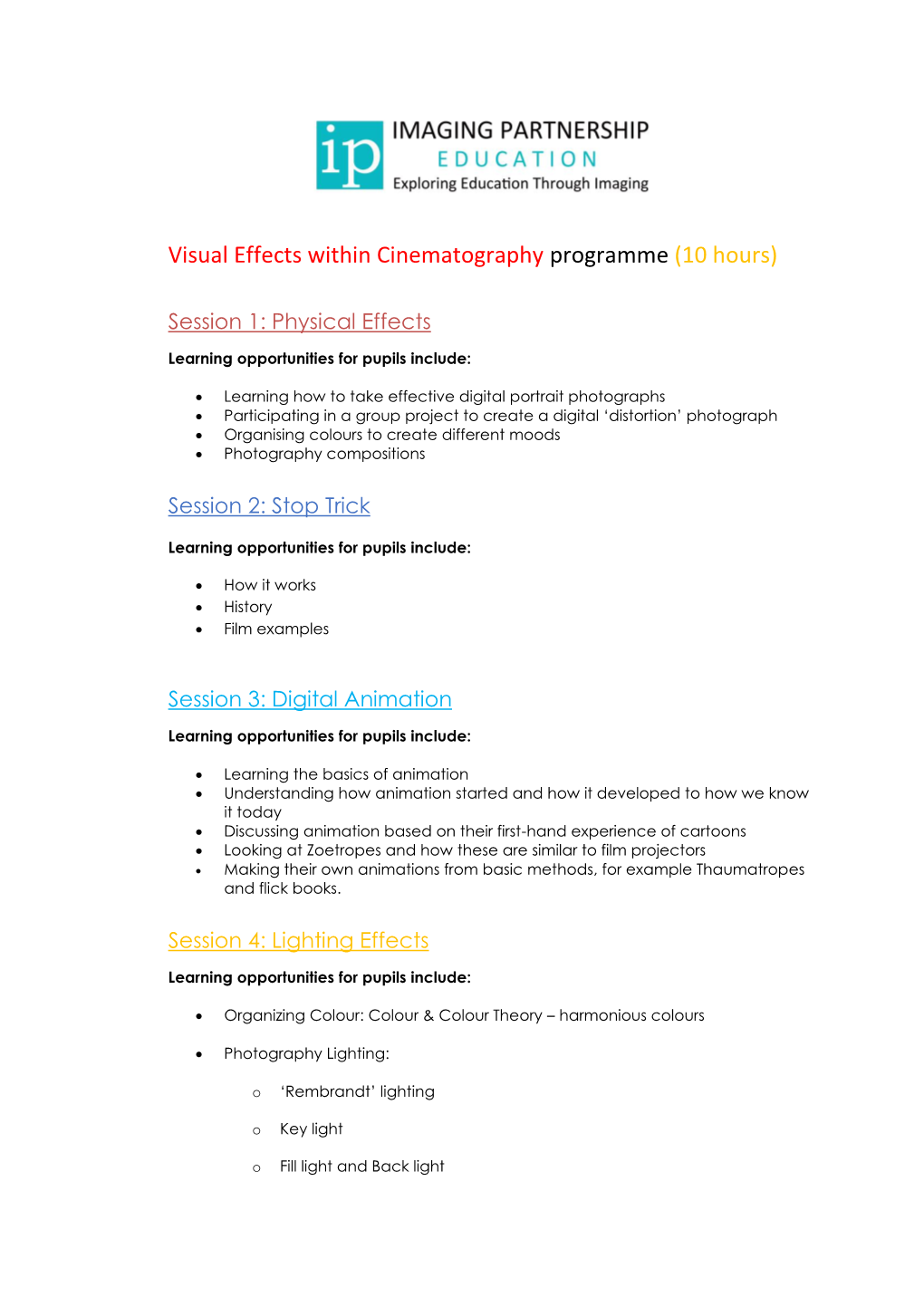 Visual Effects Within Cinematography Programme (10 Hours)