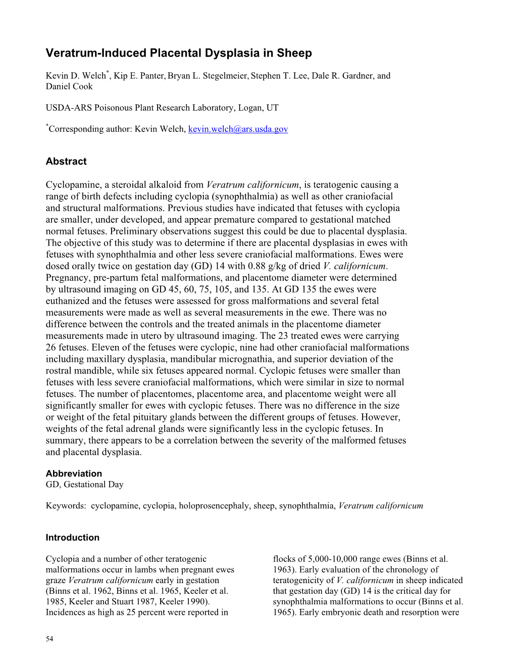 Veratrum-Induced Placental Dysplasia in Sheep