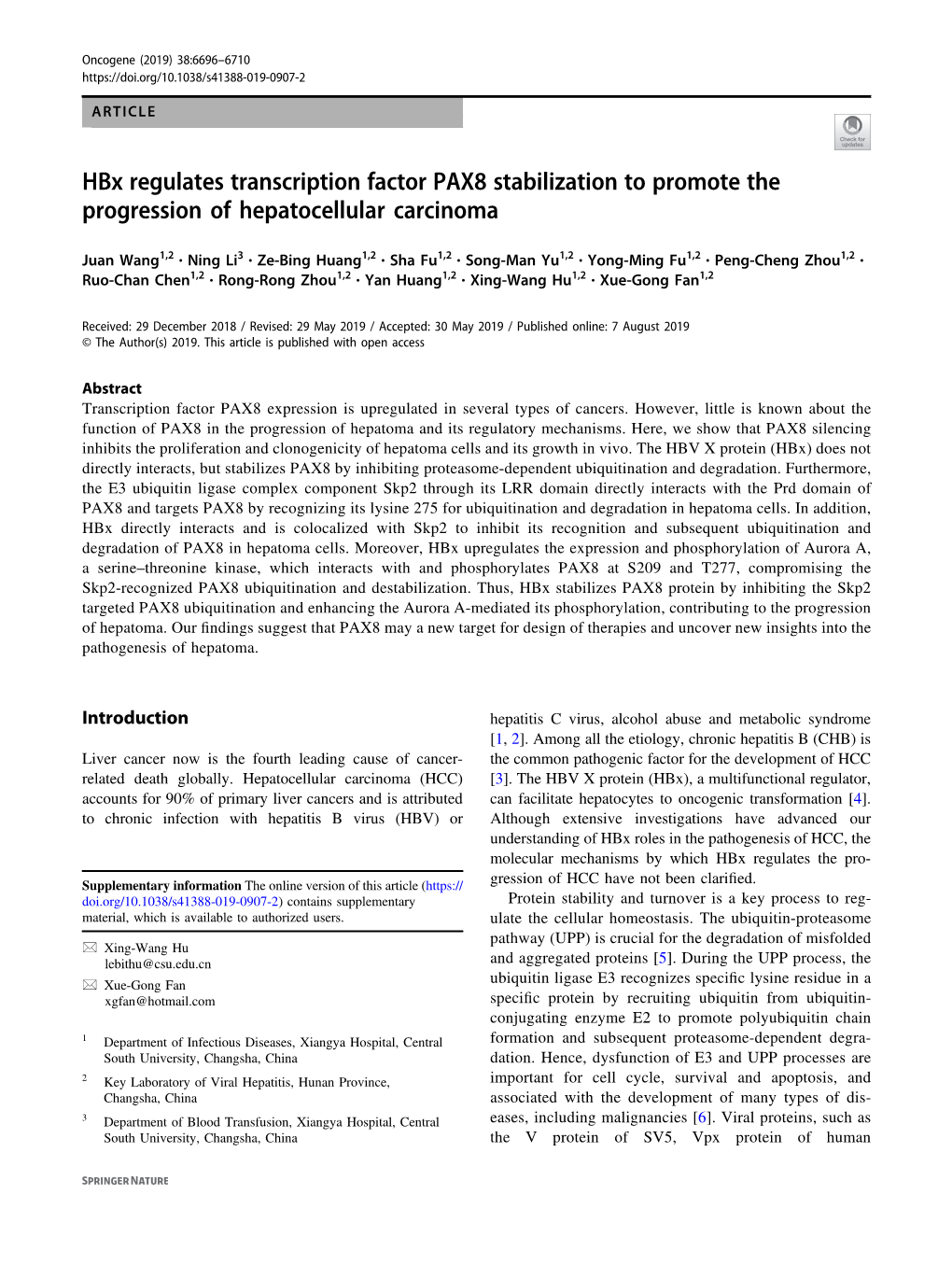 Hbx Regulates Transcription Factor PAX8 Stabilization to Promote the Progression of Hepatocellular Carcinoma
