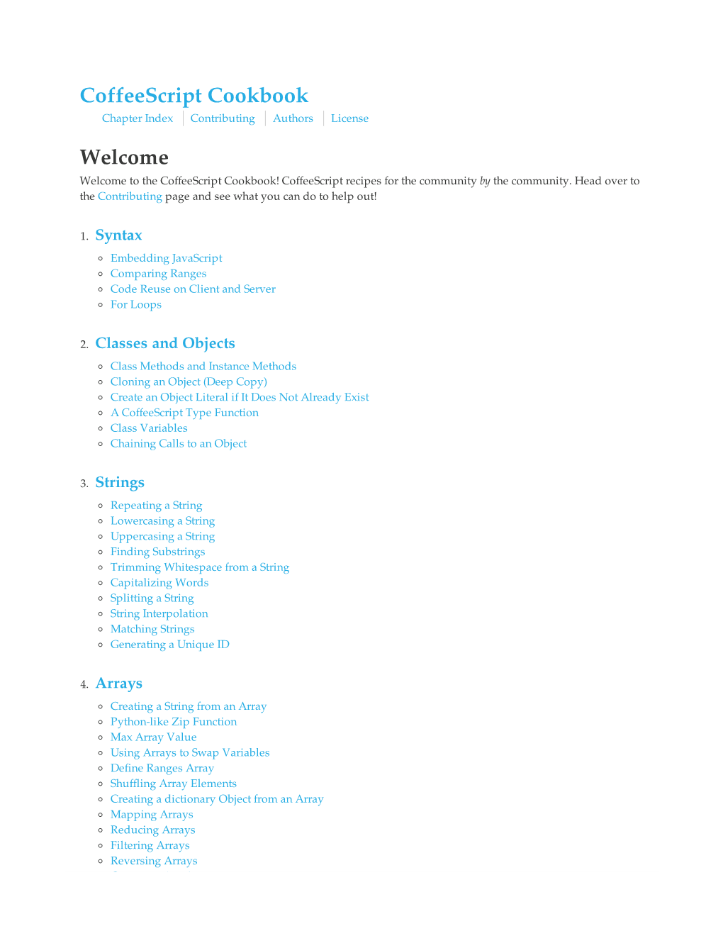 Coffeescript Cookbook Chapter Index Contributing Authors License