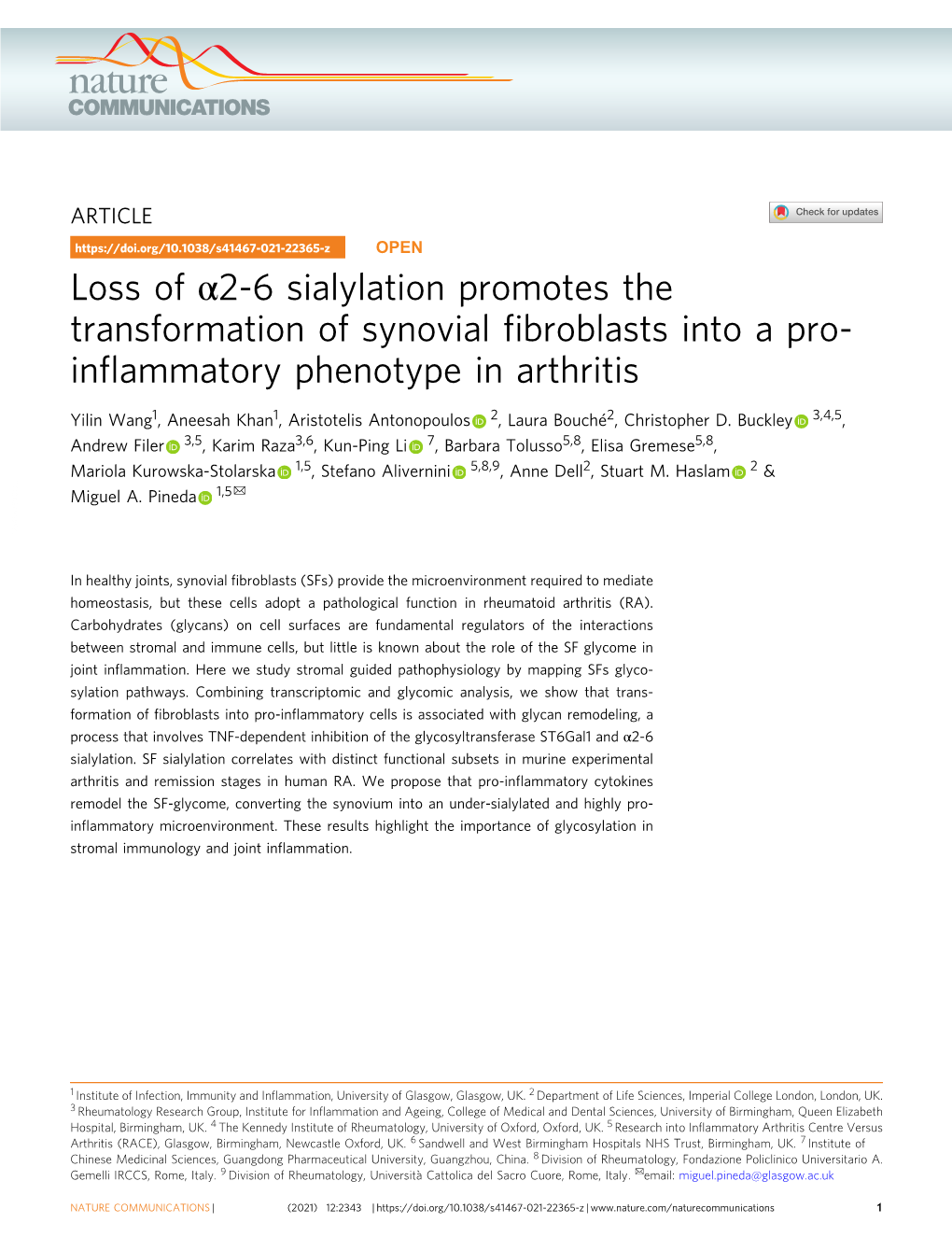 Loss of Î±2-6 Sialylation Promotes the Transformation Of