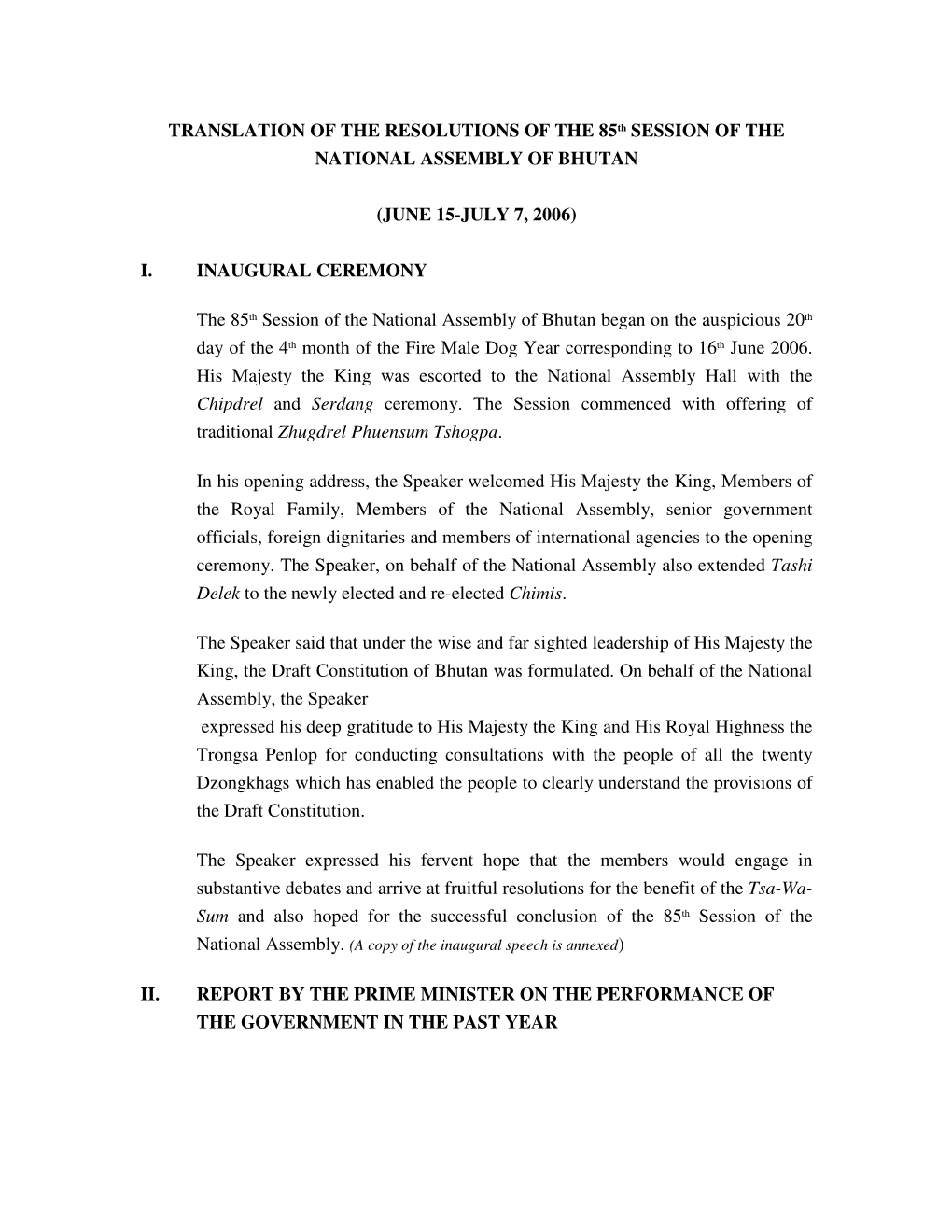 TRANSLATION of the RESOLUTIONS of the 85Th
