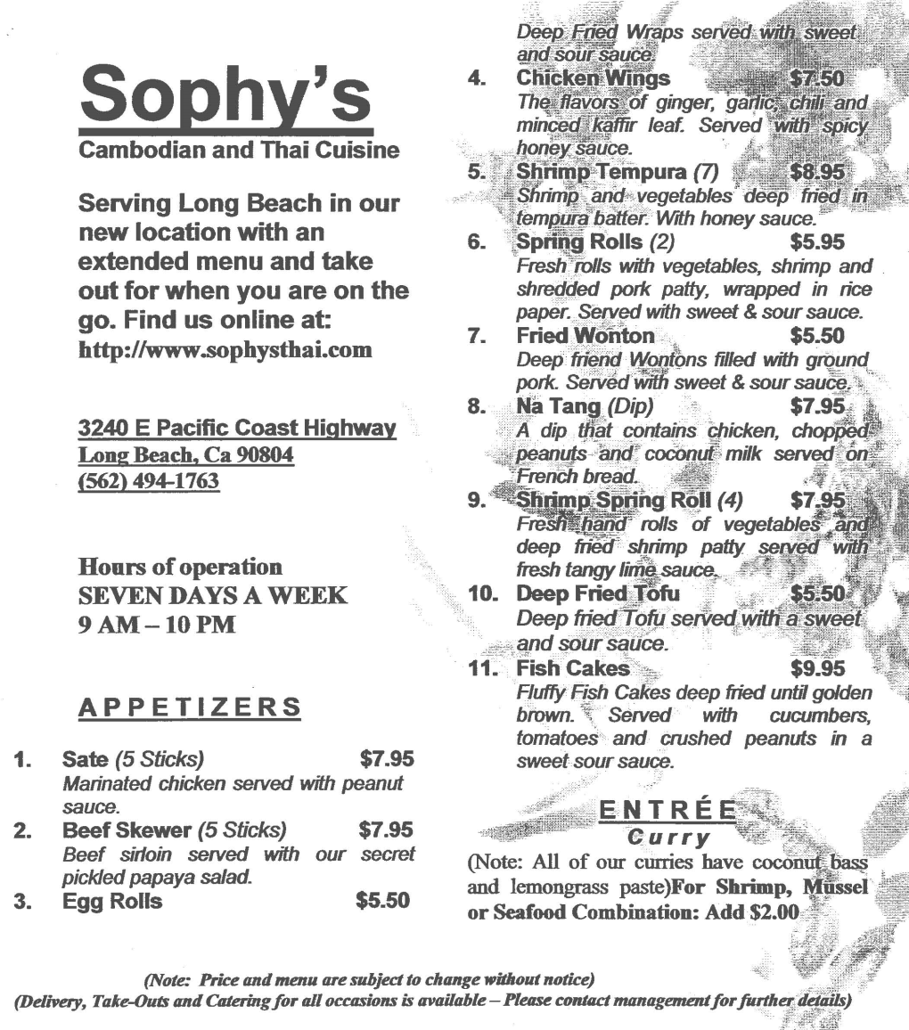 Sophy's R Leat Served Cambodian and Thai Cuisine Ceo =, ",;;&Mpura (7) Serving Long Beach in Our "