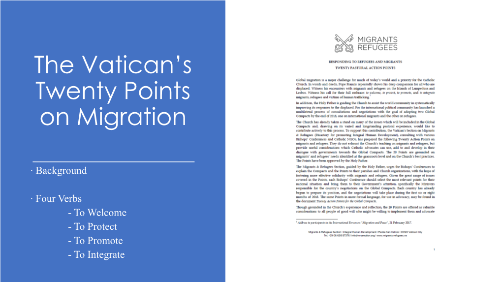 The Vatican's Twenty Points on Migration: a Primer