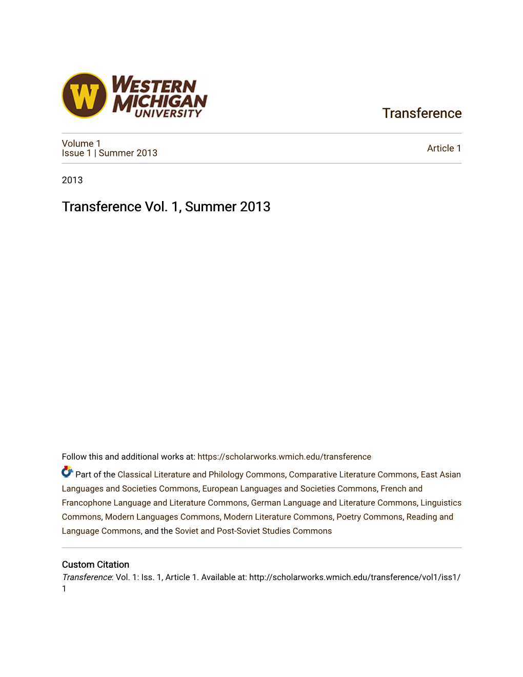 Transference Vol. 1, Summer 2013