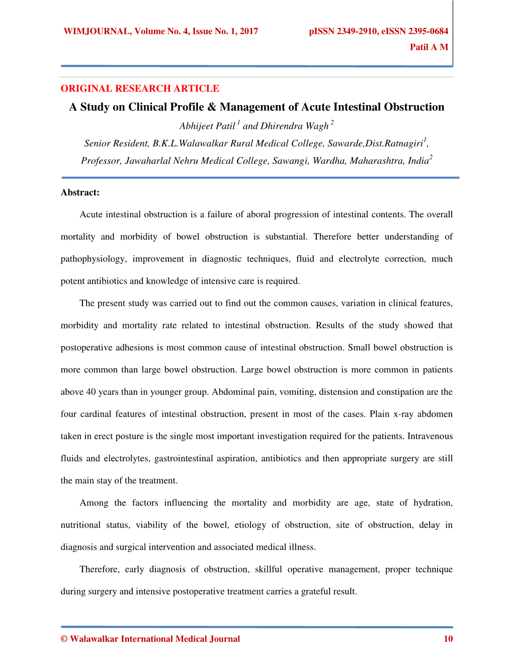 A Study on Clinical Profile & Management of Acute Intestinal