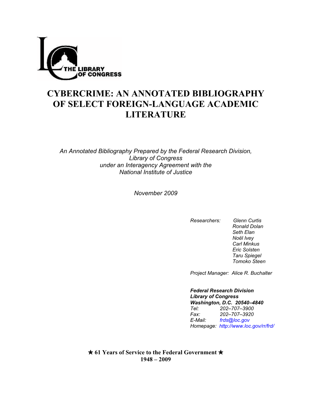 Cybercrime: an Annotated Bibliography of Select Foreign-Language Academic Literature