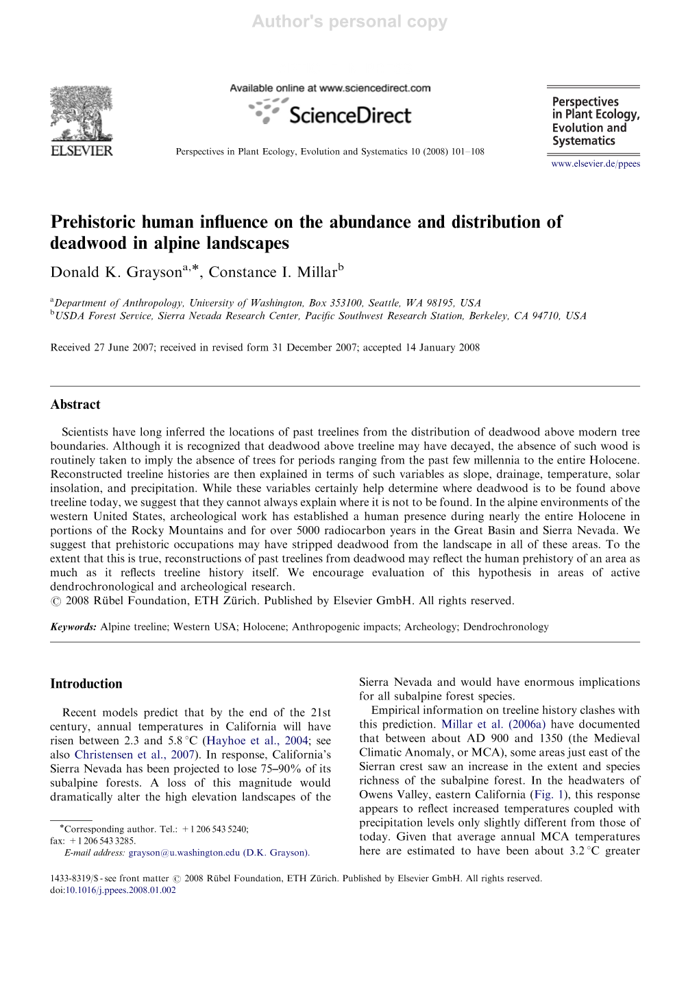 Prehistoric Human Influence on the Abundance and Distribution Of