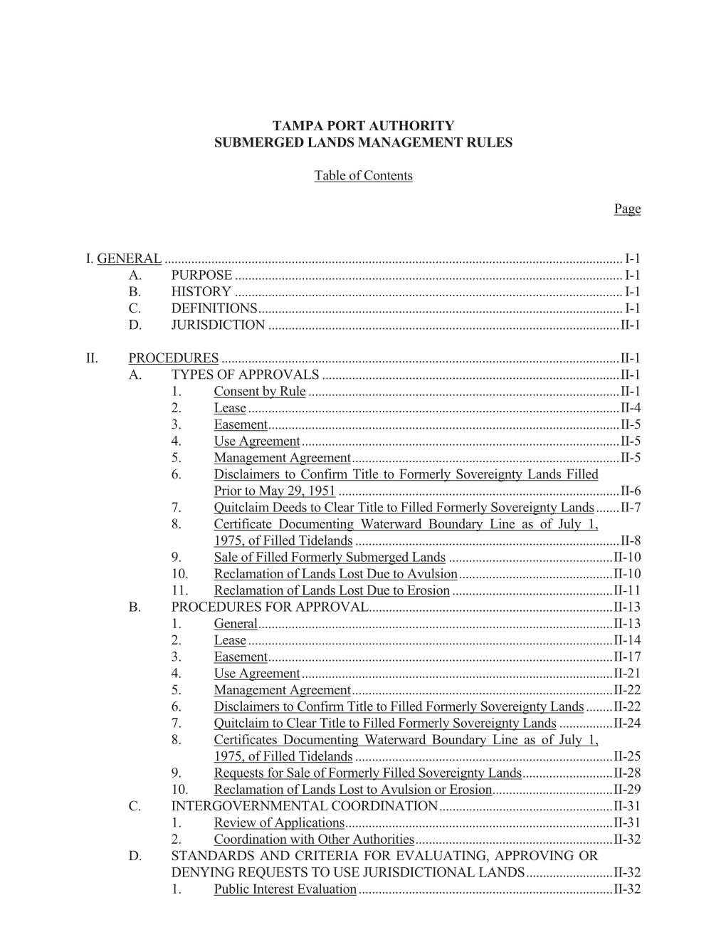 Tampa Port Authority Submerged Lands Management Rules