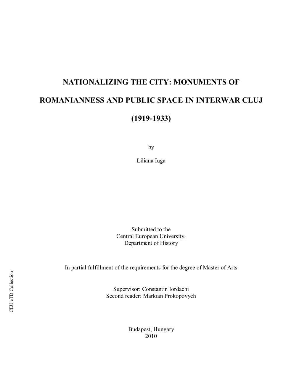 Nationalizing the City: Monuments Of