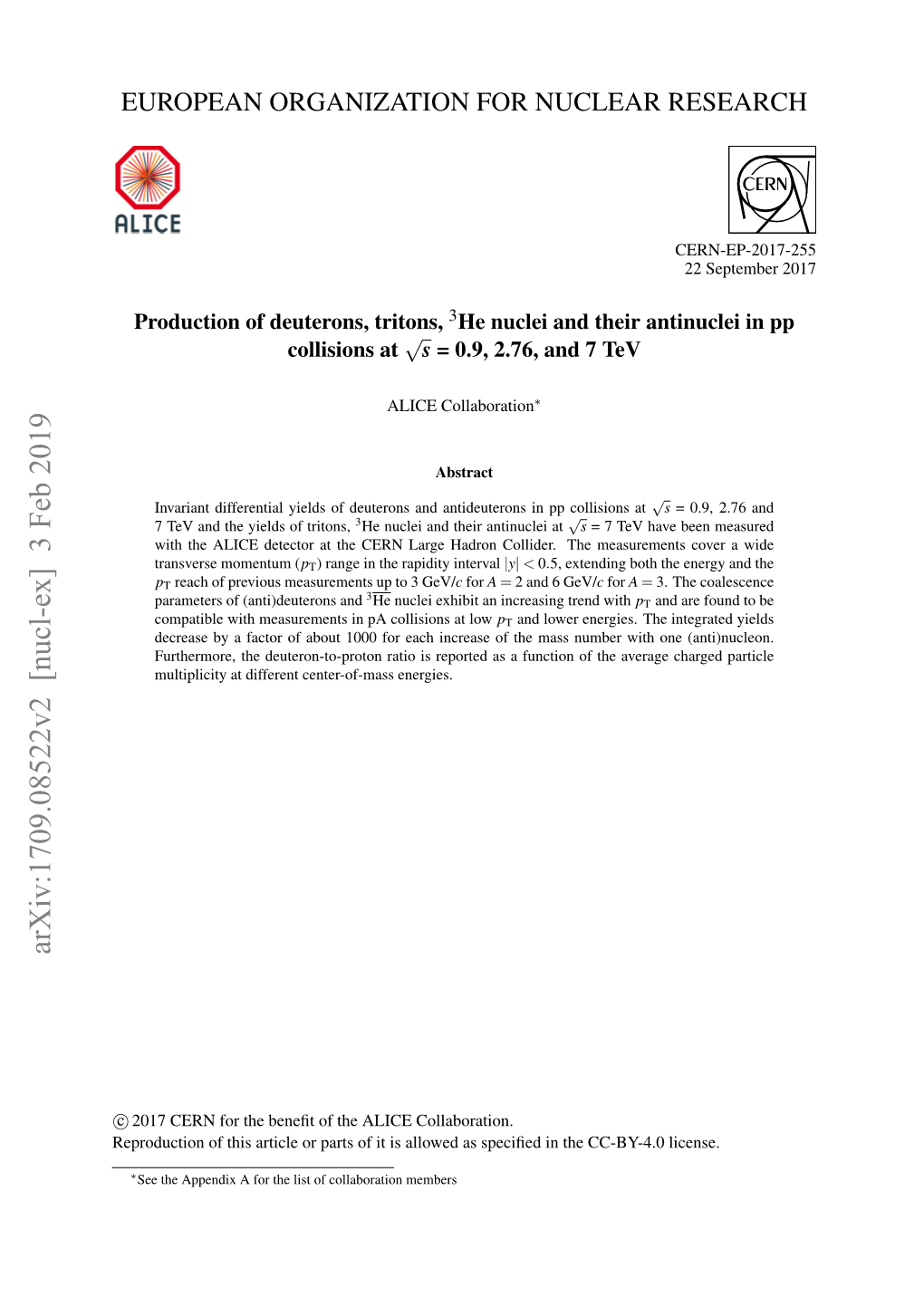 Arxiv:1709.08522V2 [Nucl-Ex] 3 Feb 2019