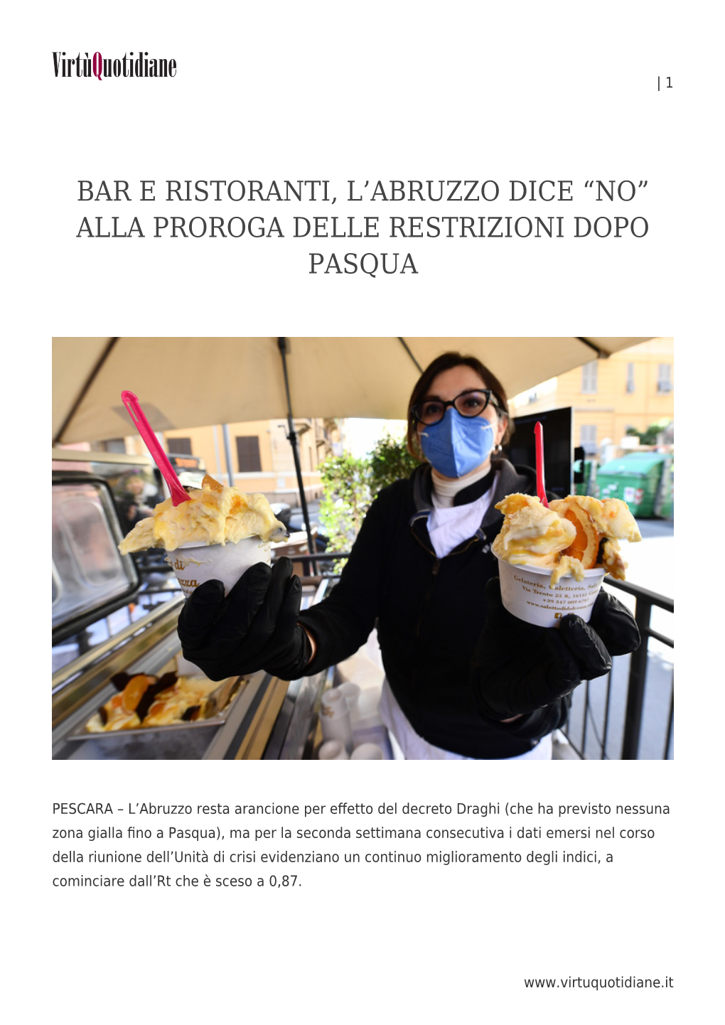 Bar E Ristoranti, L’Abruzzo Dice “No” Alla Proroga Delle Restrizioni Dopo Pasqua