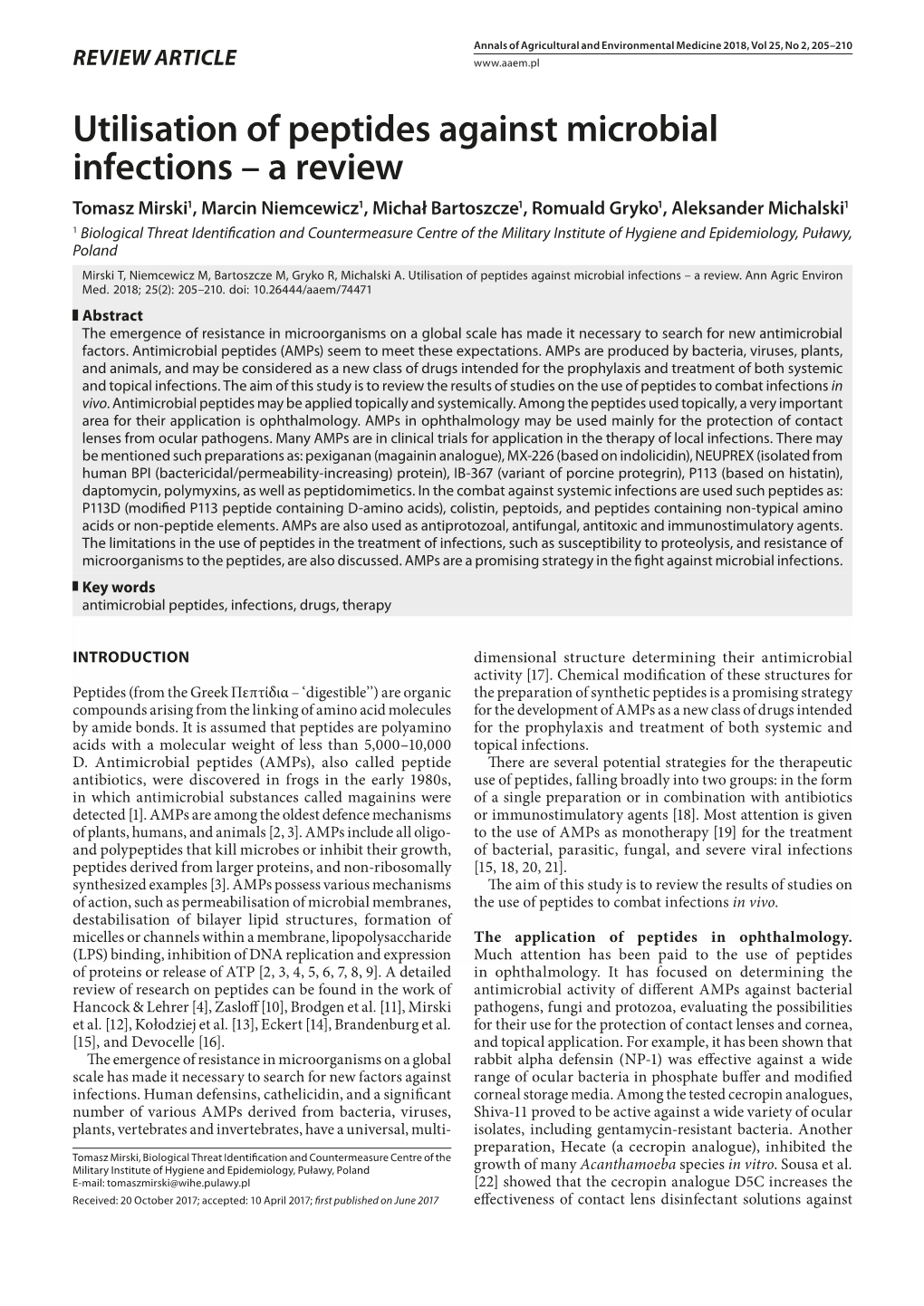 Utilisation of Peptides Against Microbial Infections