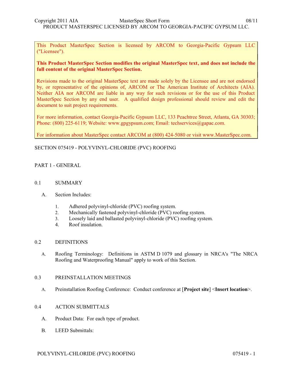 Section 075419 - Polyvinyl-Chloride (Pvc) Roofing s1