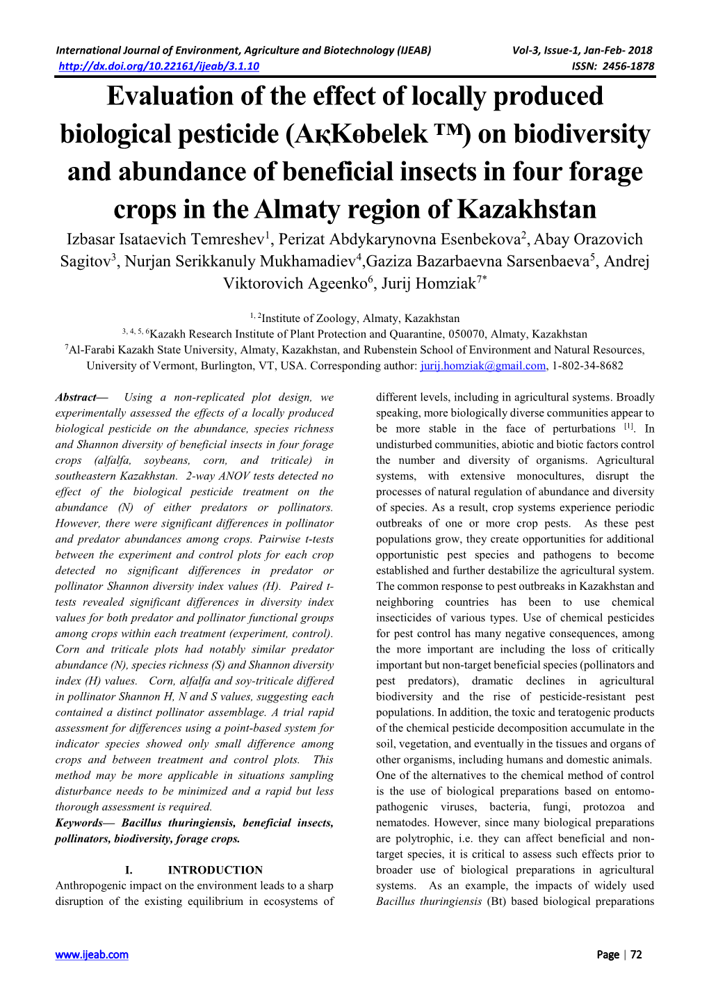 Evaluation of the Effect of Locally Produced Biological Pesticide