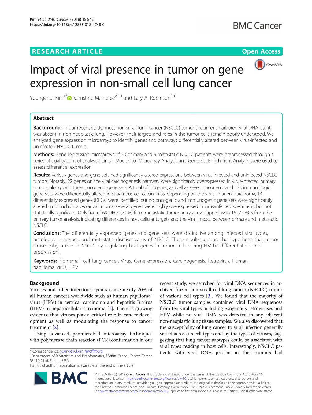 Impact of Viral Presence in Tumor on Gene Expression in Non-Small Cell Lung Cancer Youngchul Kim1* , Christine M