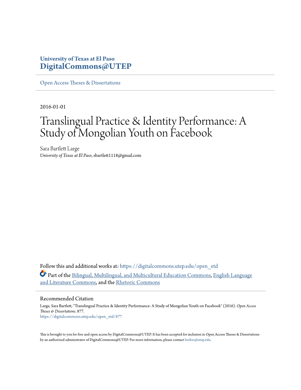 Translingual Practice & Identity Performance: a Study of Mongolian