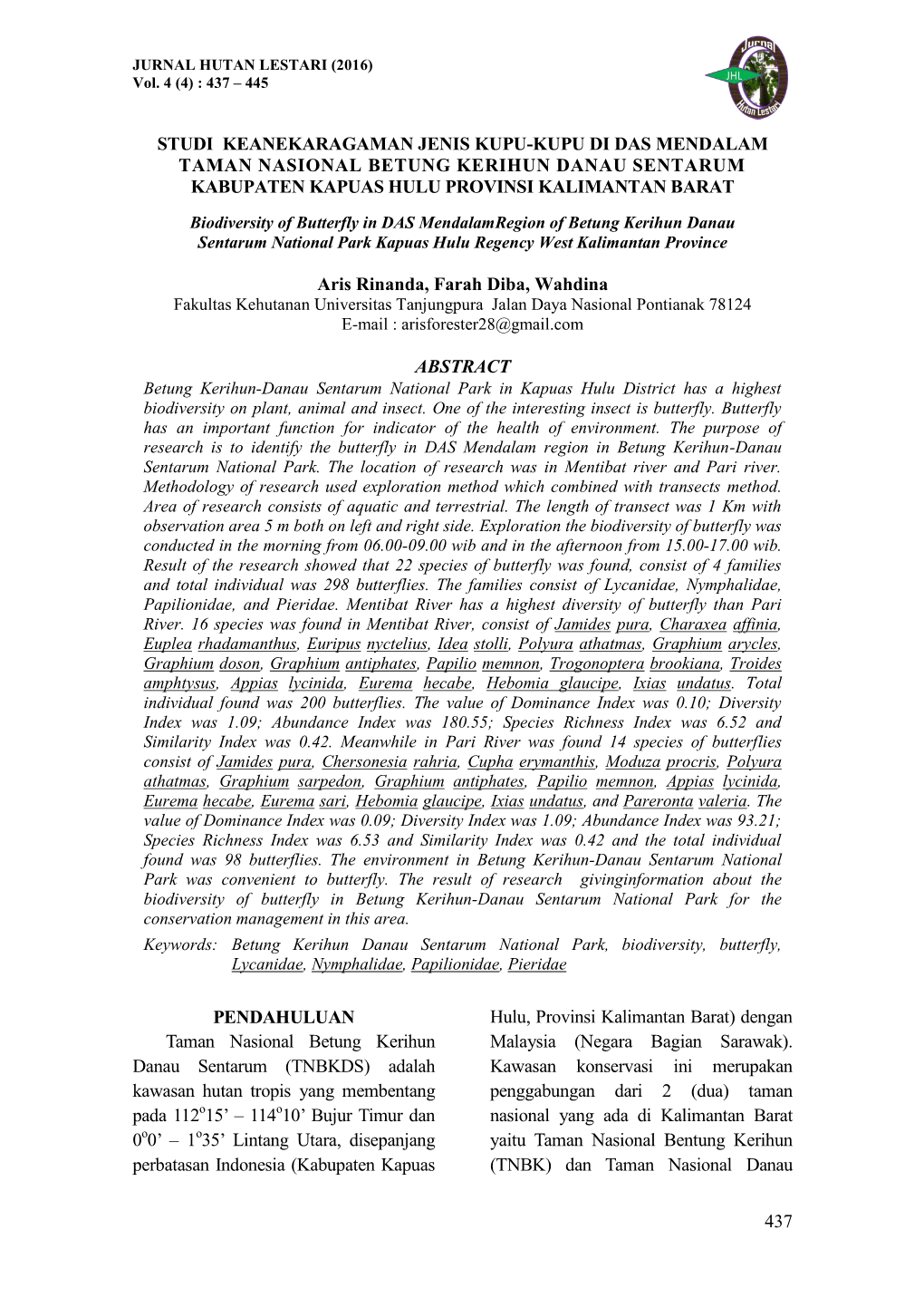437 Studi Keanekaragaman Jenis Kupu-Kupu Di Das