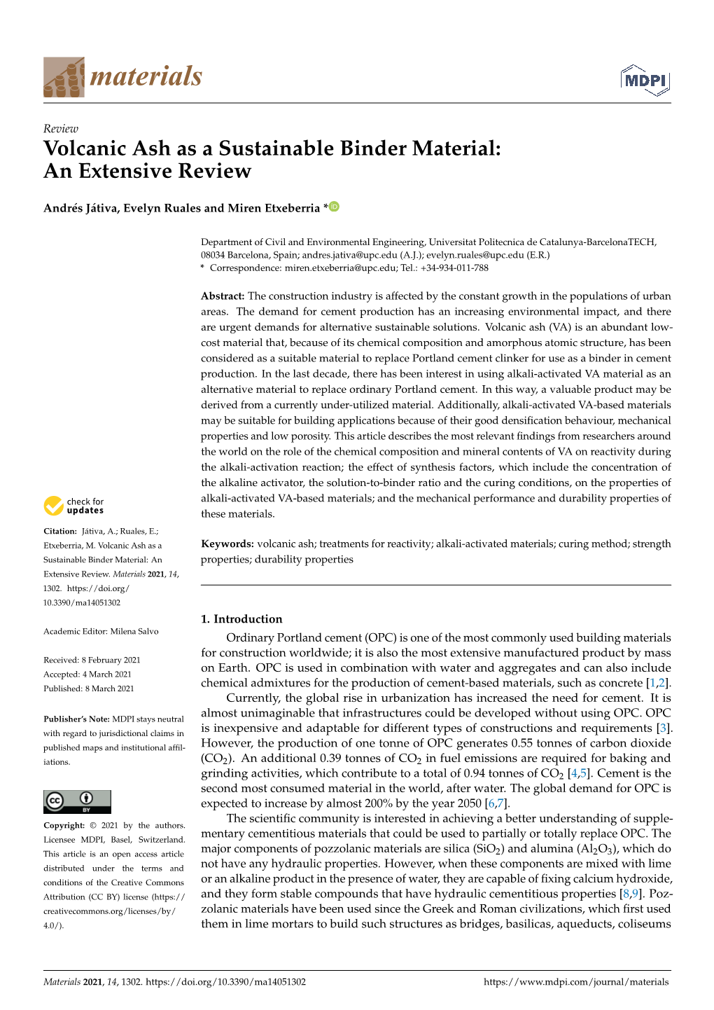 Volcanic Ash As a Sustainable Binder Material: an Extensive Review