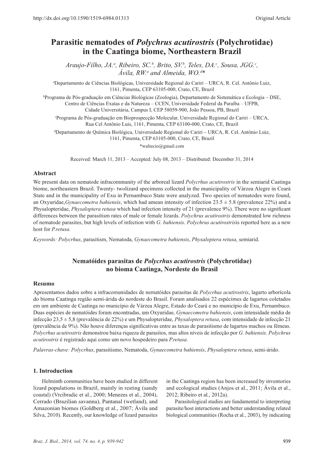 Parasitic Nematodes of Polychrus Acutirostris