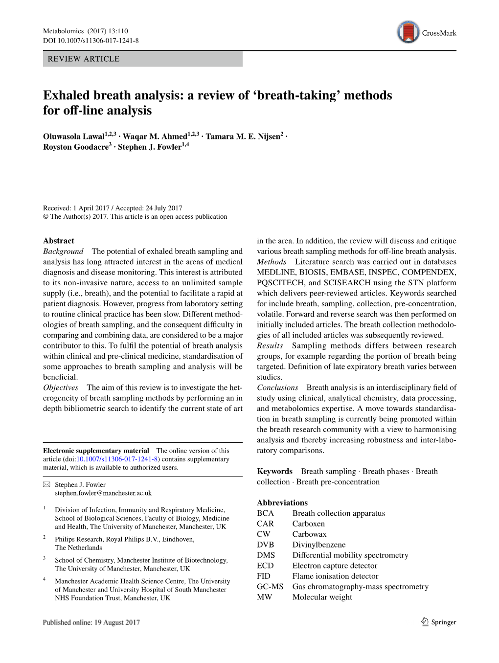 Exhaled Breath Analysis: a Review of ‘Breath-Taking’ Methods for Off-Line Analysis