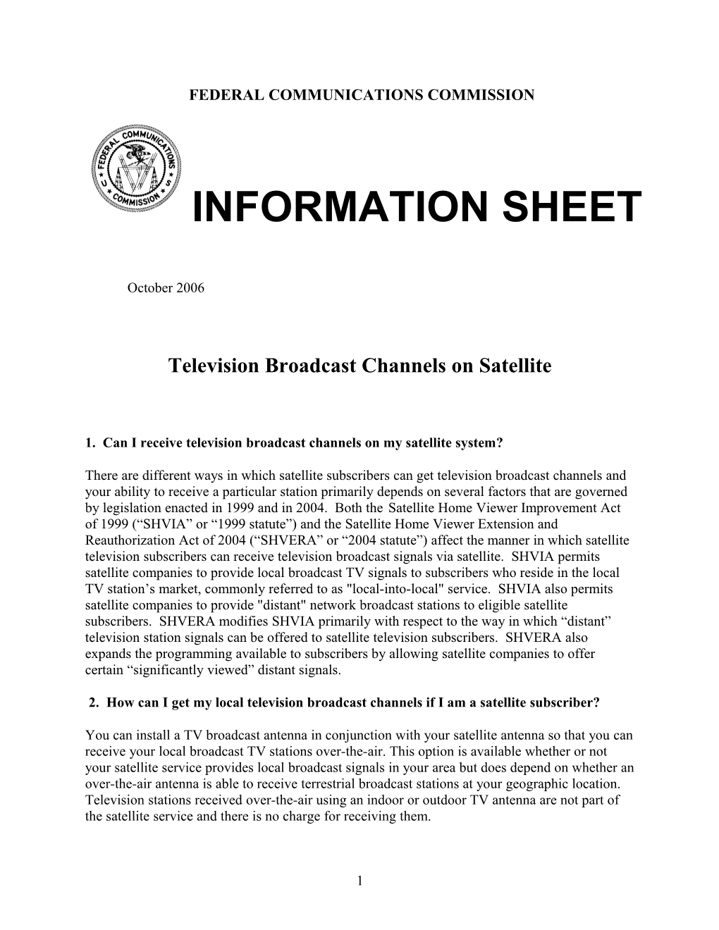 Satellite Home Viewer Improvement Act Fact Sheet