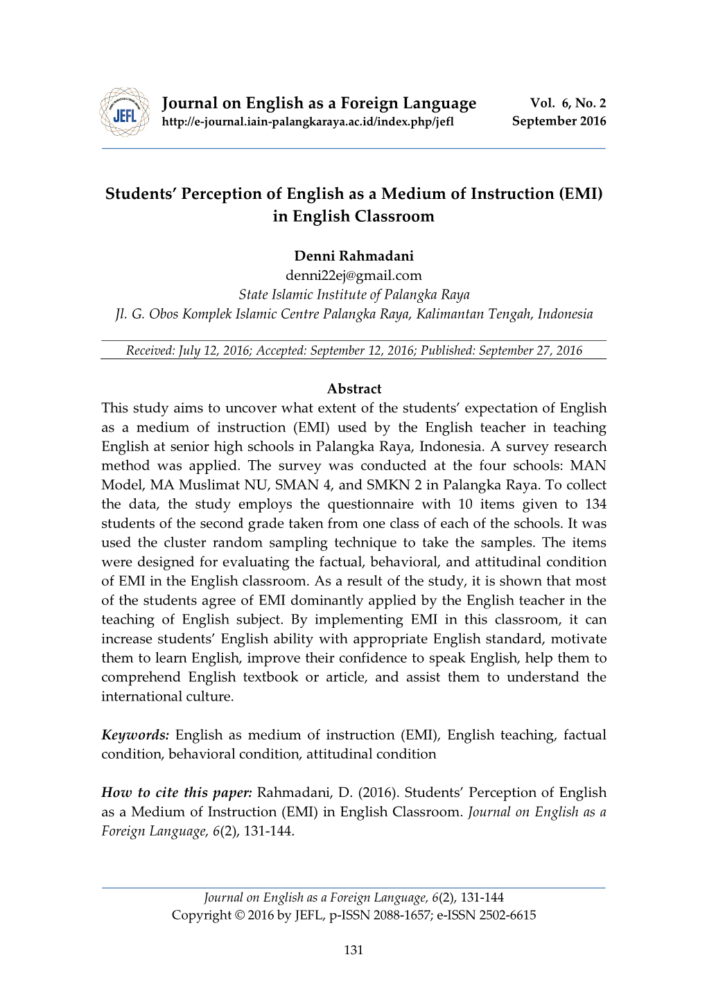 Students' Perception of English As a Medium Of