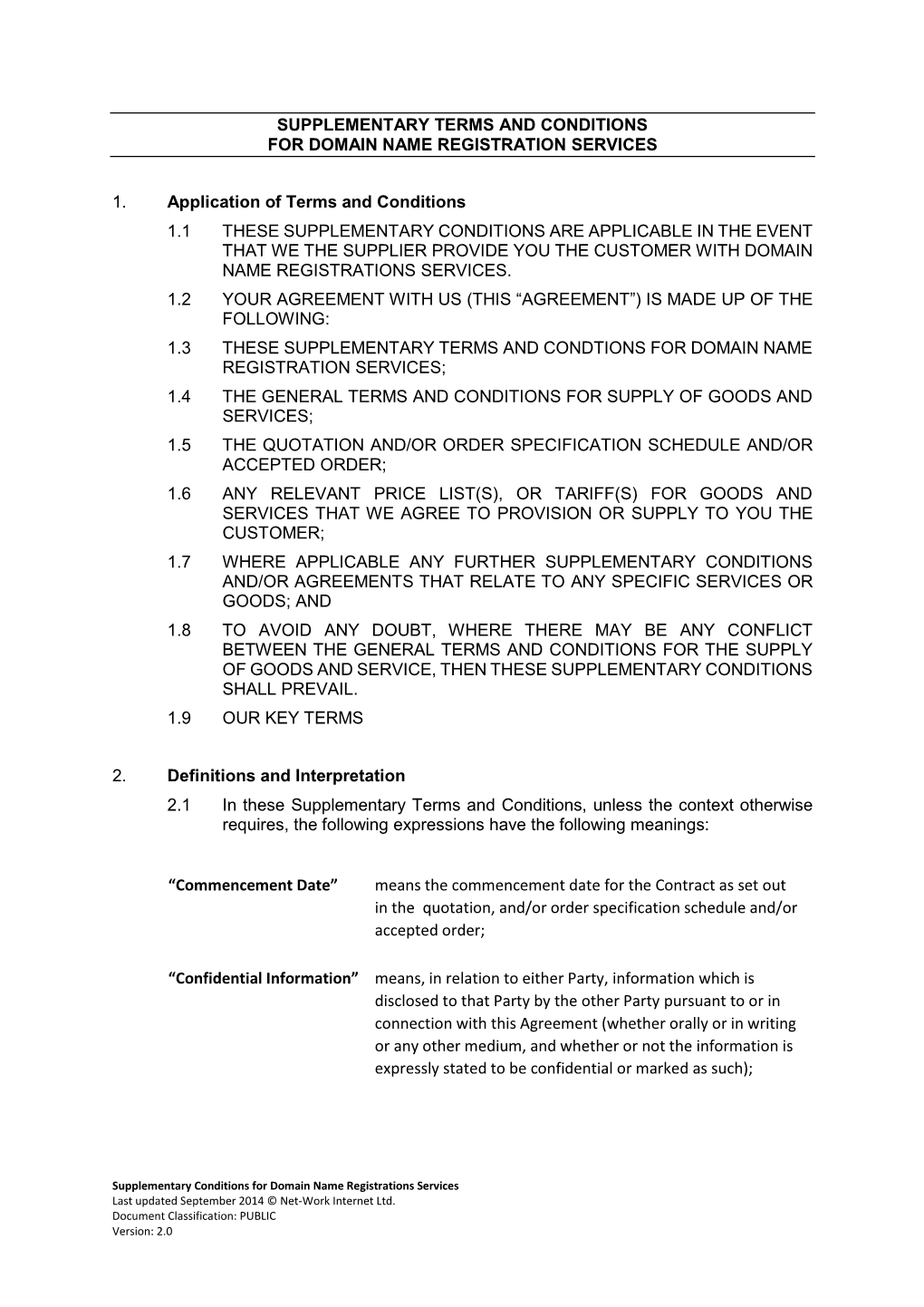 Supplementary Terms and Conditions for Domain Name Registration Services