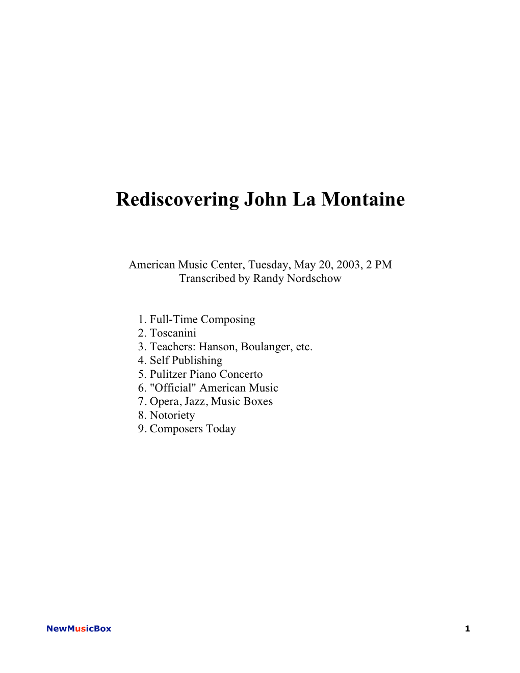 Rediscovering John La Montaine