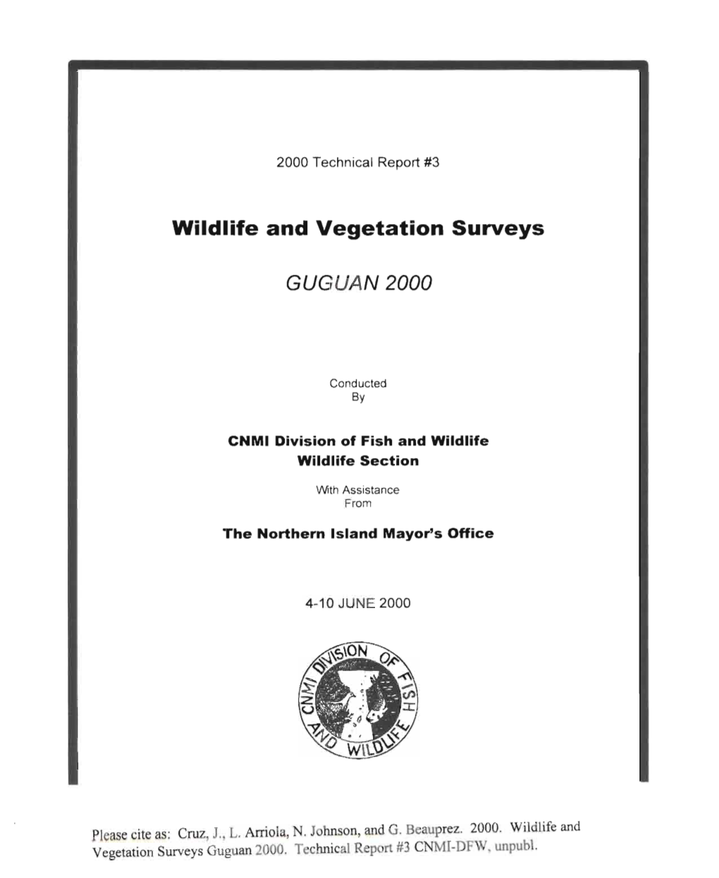 Wildlife and Vegetation Surveys Guguan 2000