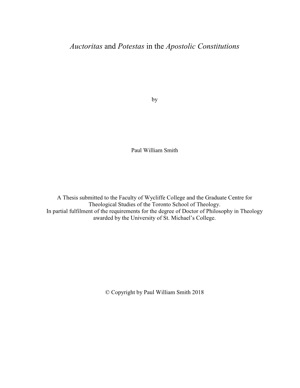 Auctoritas and Potestas in the Apostolic Constitutions