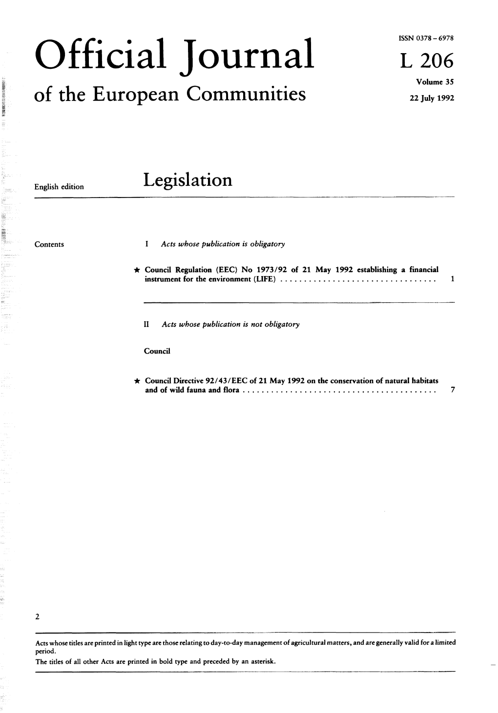 Official Journal L 206 Volume 35 of the European Communities 22 July 1992