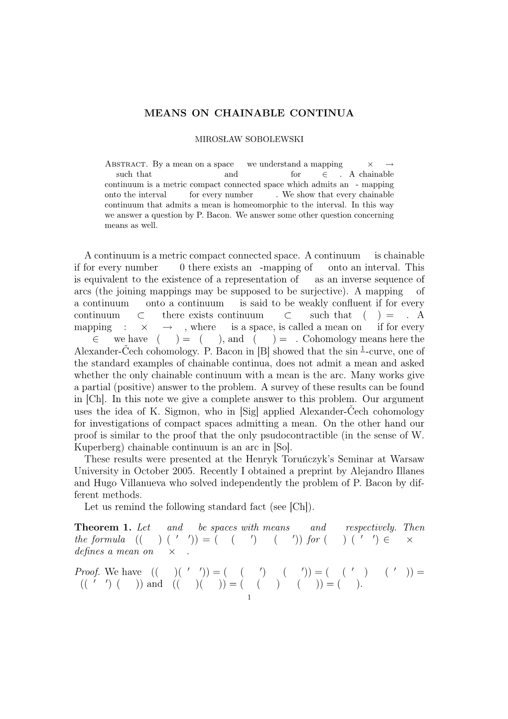 MEANS on CHAINABLE CONTINUA a Continuum Is a Metric Compact