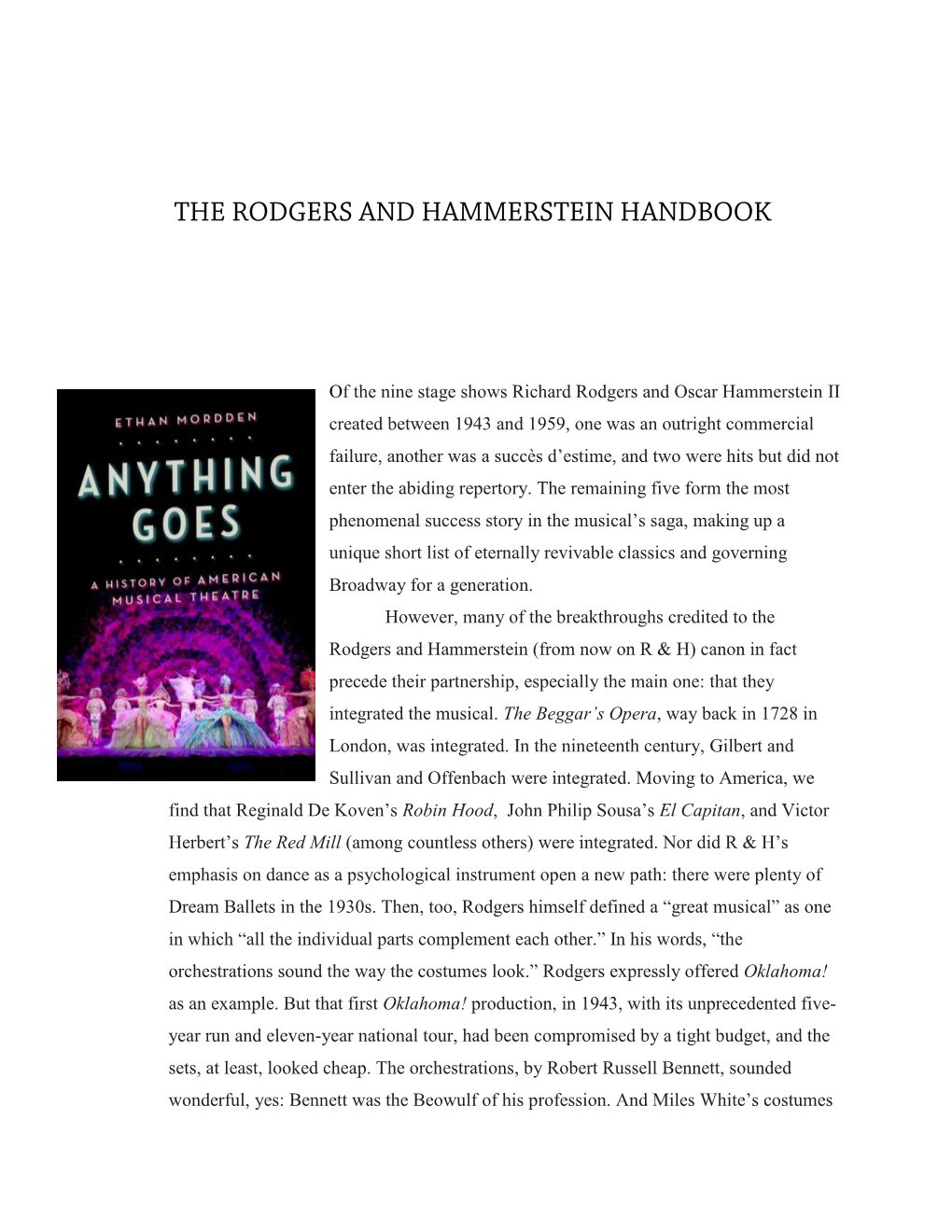 Of the Nine Stage Shows Richard Rodgers and Oscar Hammerstein II Created Between 1943 and 1959, One Was an Outright Commercial F