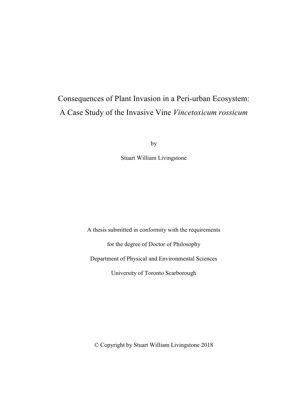 A Case Study of the Invasive Vine Vincetoxicum Rossicum