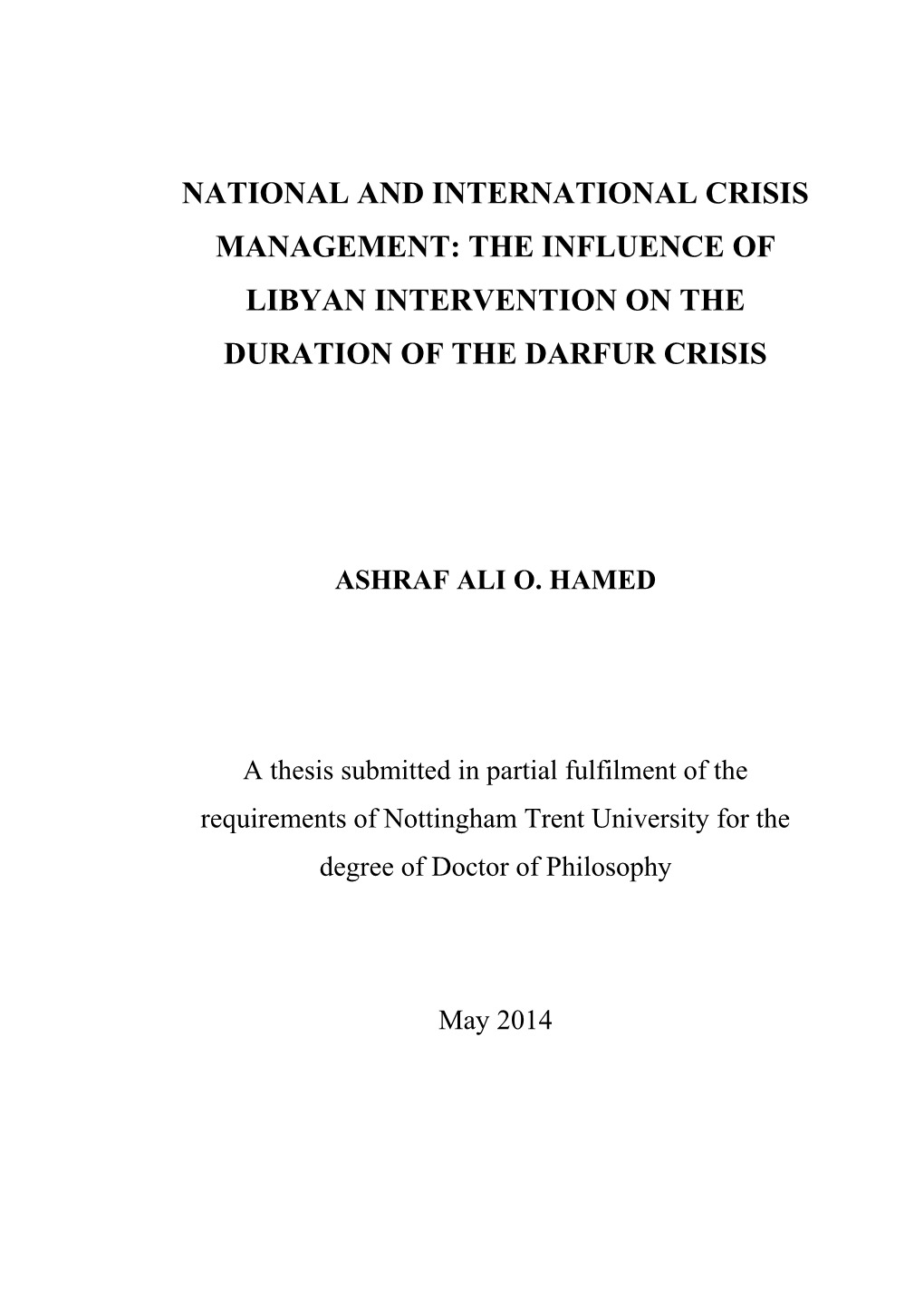 The Influence of Libyan Intervention on the Duration of the Darfur Crisis