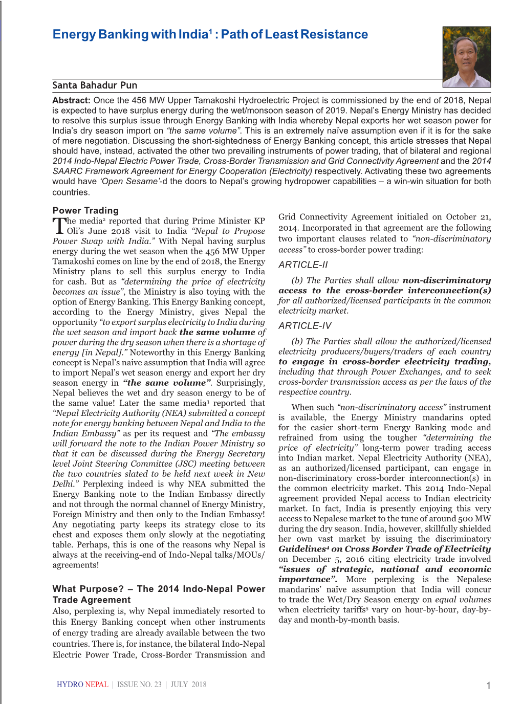 Energy Banking with India1 : Path of Least Resistance