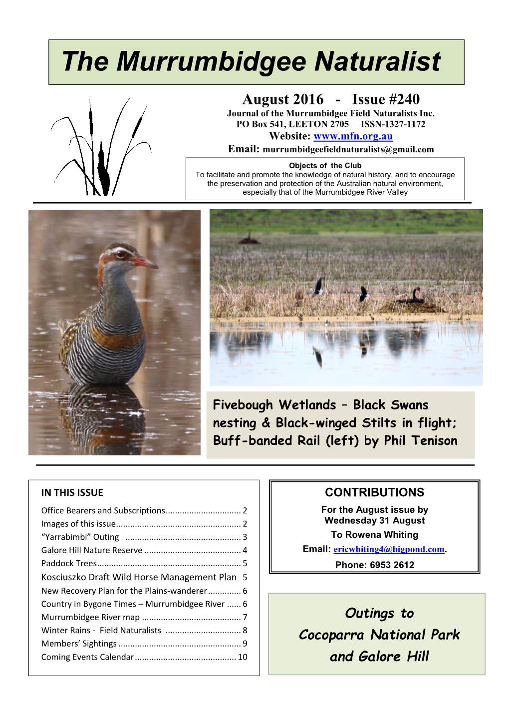 August 2016 - Issue #240 Journal of the Murrumbidgee Field Naturalists Inc