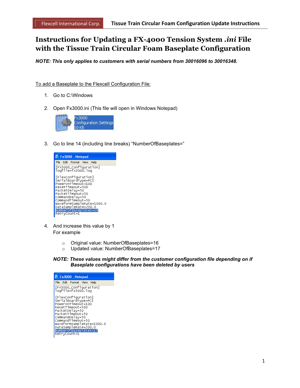 Instructions for Updating a FX-4000 Tension System .Ini File with the Tissue Train Circular Foam Baseplate Configuration